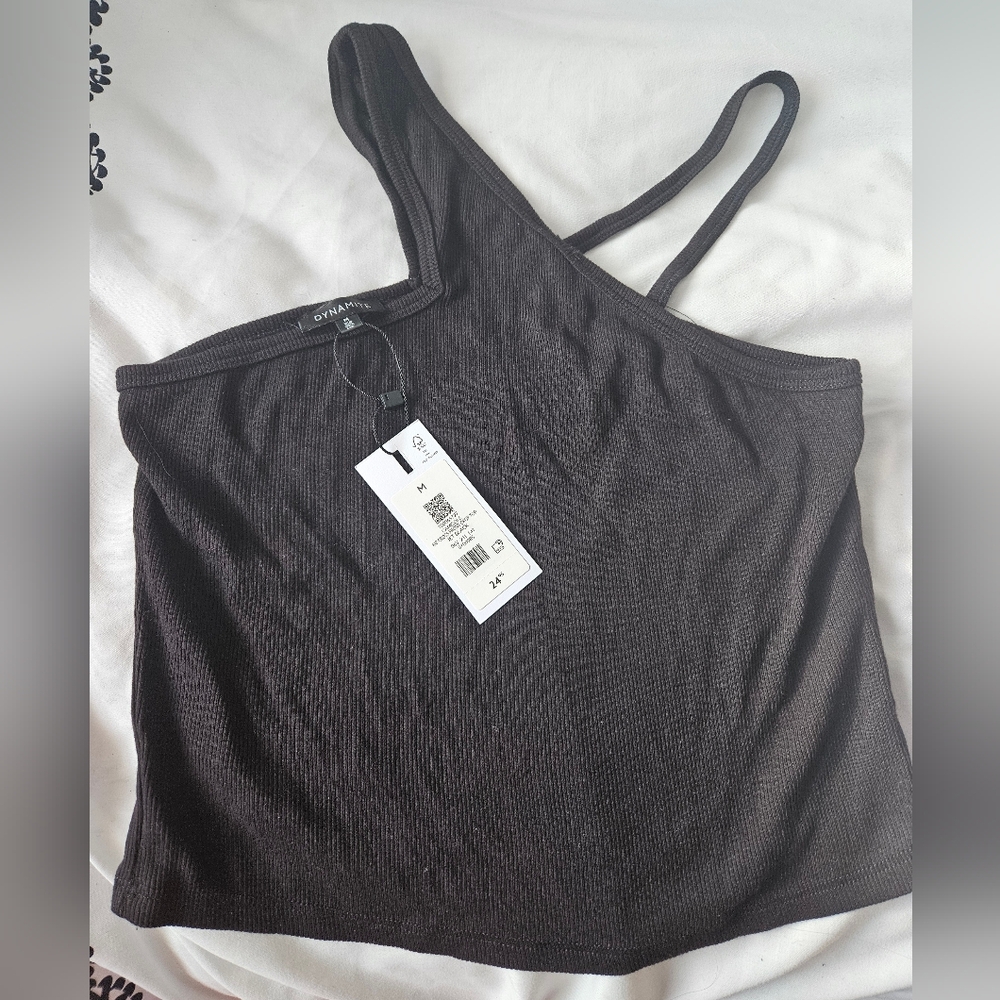 Dynamite Black Asymmetrical Crop Top